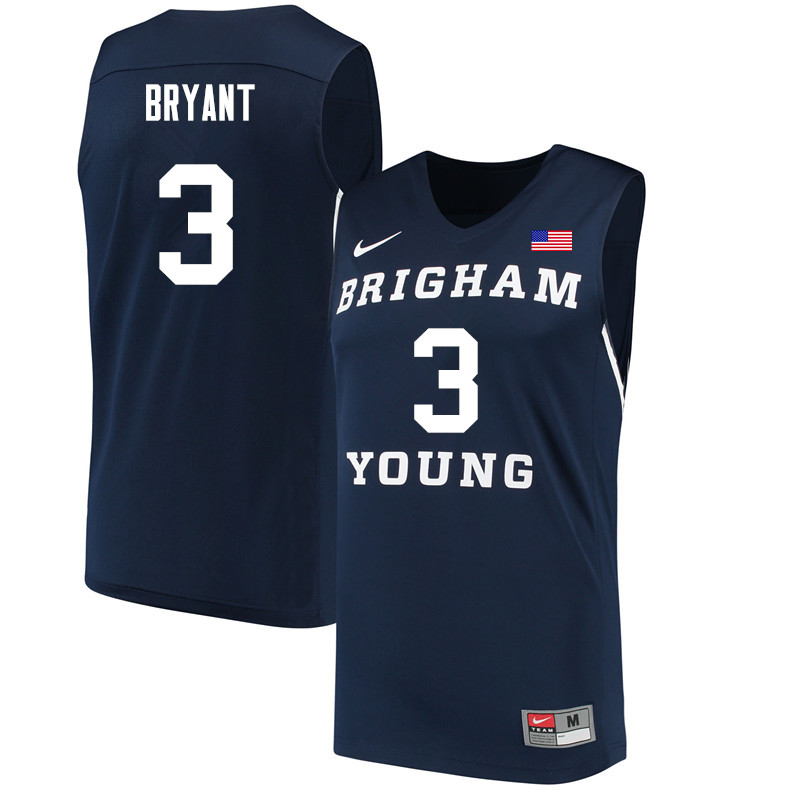 Men #3 Elijah Bryant BYU Cougars College Basketball Jerseys Sale-Navy